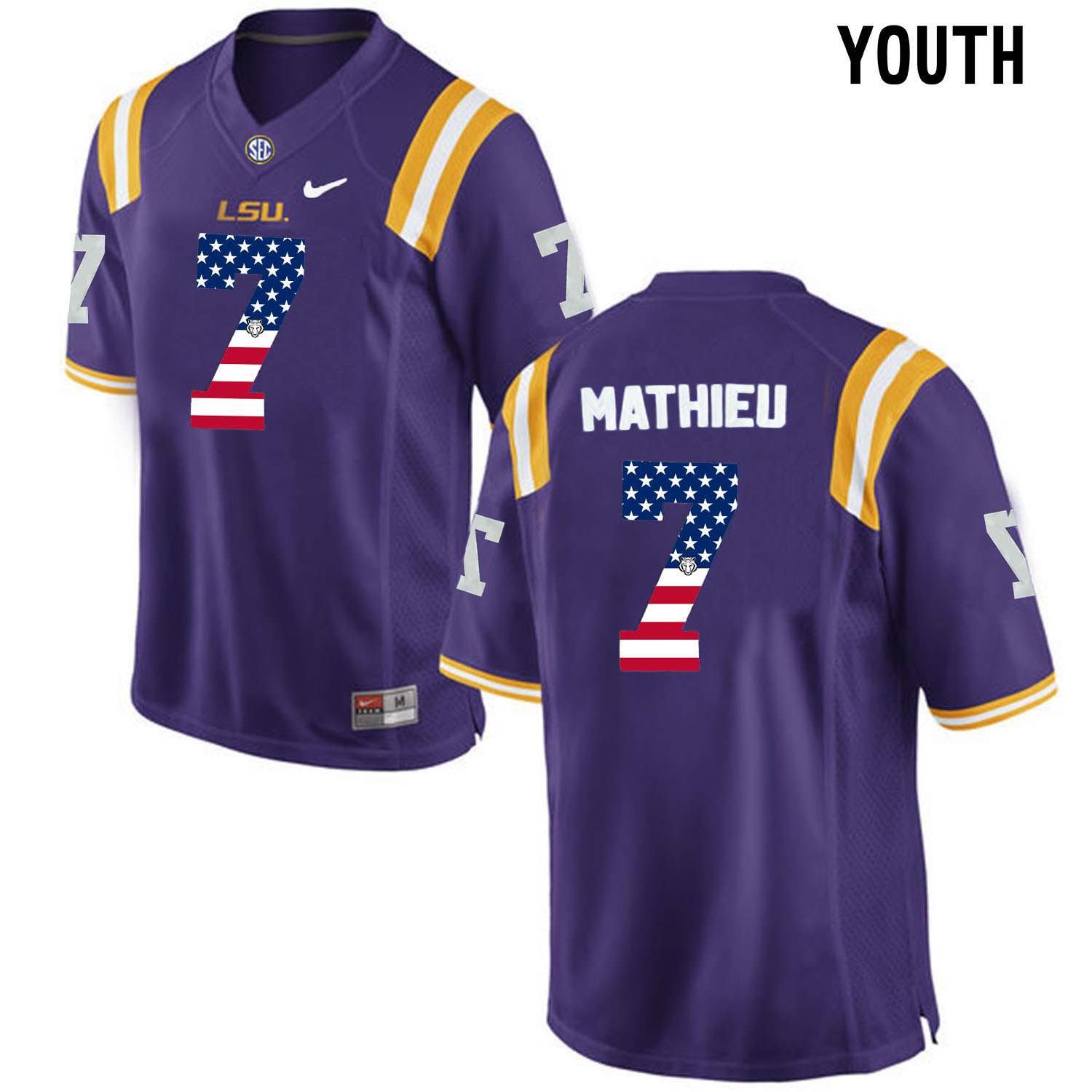 US Flag Fashion Youth LSU Tigers Tryann Mathieu 7 College Football Limited Jersey Purple